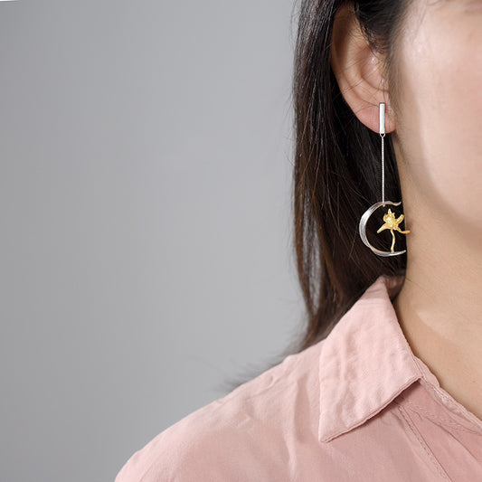 Aretes de Plata S925 Diseño Flor de Lis Semi-Floral para Mujer
