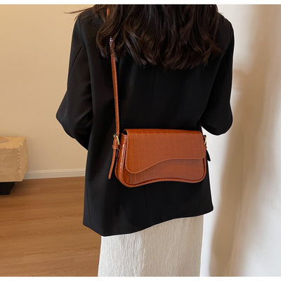 Bolso de Hombro Mujer Cuero PU Patrón Piedra con Hebilla Metálica - Image 15