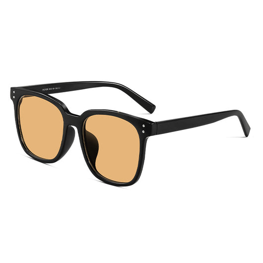 Black full-frame sunglasses with brown lenses, featuring a boxy style and visible dimensions. - Image 4