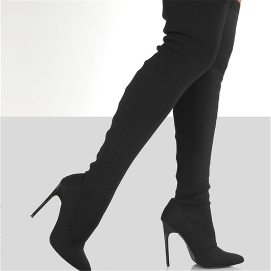 Botas Over-the-Knee de Punto Elástico con Tacón Alto