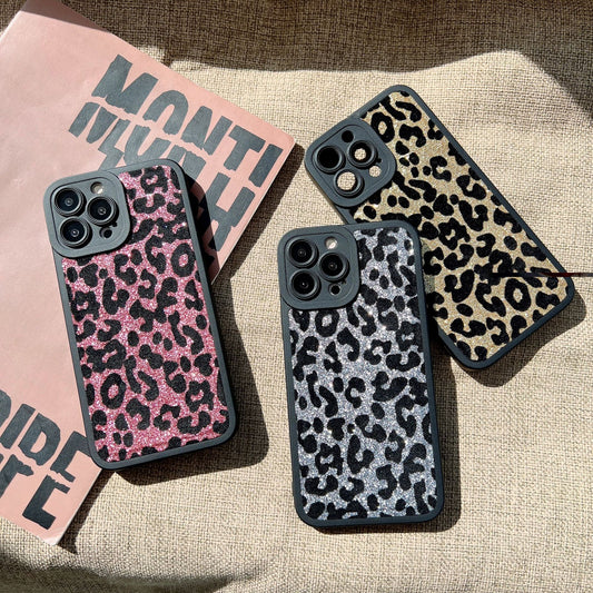 Funda de Silicona Leopardo Glitter Brillante Protección Total Antigolpes