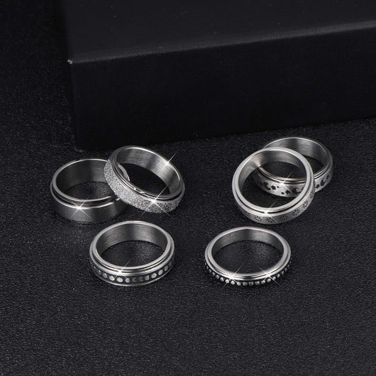 Anillo Giratorio de Acero Inoxidable con Luna y Estrellas para Aliviar Ansiedad - Image 7