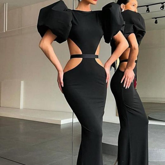 Vestido de Noche Elegante con Mangas Globo y Cintura Envuelta - Image 9