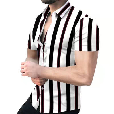Camisa Hawaiana de Rayas con Estampado Digital y Cuello Solapa - Image 8