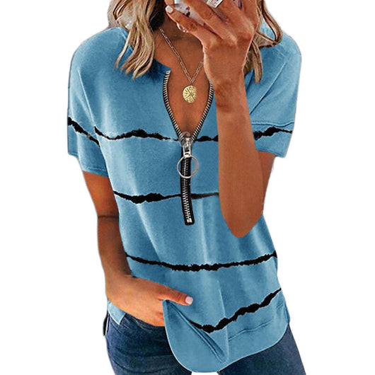 Camiseta Suelta para Mujer con Cremallera, Estampado y Rayas - Image 13