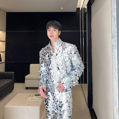 Conjunto de Traje Brillante para Hombre - Chaqueta y Pantalón Estilo Discoteca - Image 6
