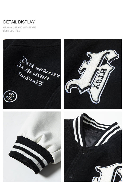 Chaqueta Universitaria Hip Hop con Mangas de Cuero y Bordados - Image 18