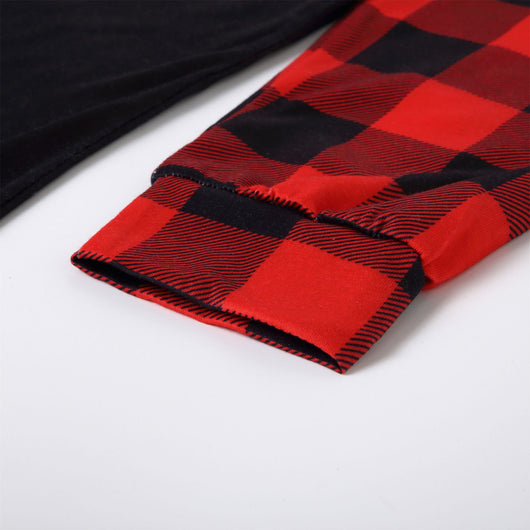 Christmas pajama set with a black long-sleeve top featuring a Santa head in American flag sunglasses and red and black buffalo plaid pants. - Image 16