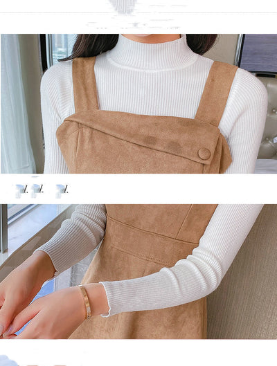 Suéter Cuello Alto Ajustado con Falda de Terciopelo Ante y Tirantes - Image 2