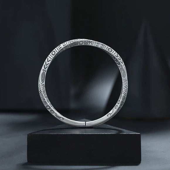 Pulsera de Plata 999 Totem Retro para Parejas - Diseño Tailandés Minimalista