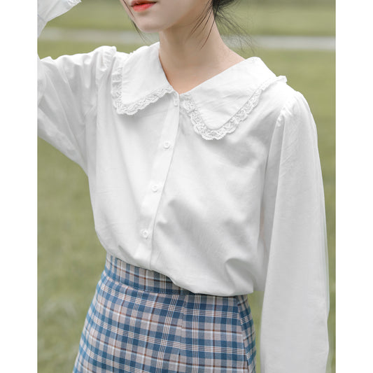 Blusa Blanca de Cuello Muñeca Diseño Exclusivo Primavera Otoño
