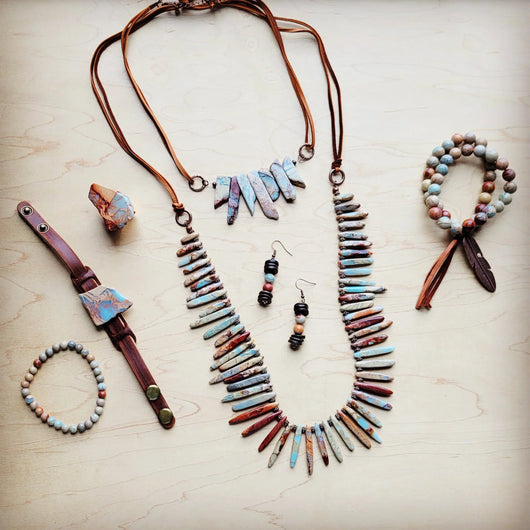 **Aqua Terra and Wood Drop Earrings 225d