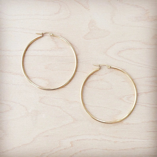 **Large Stainless Steel Hoop Earrings 18K Gold Plating 219c