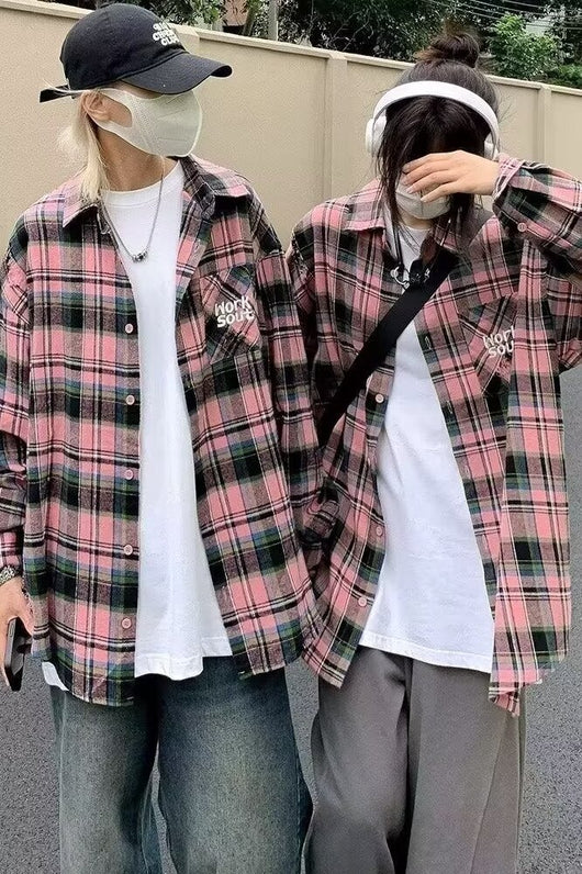 Camisa Vintage Tie-dye Cuadros Manga Larga Estilo Japonés para Hombre Otoño - Image 11