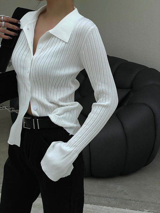 Suéter Tejido Denso con Cuello Solapa y Puños de Trompeta - Abrigo Base Invierno Mujer - Image 4