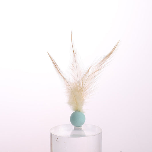Three cat toys with pink balls and natural beige feathers, displayed on clear stands against a white background. - Image 8