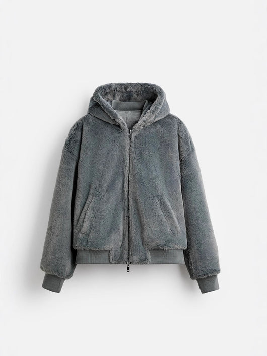 Chaqueta Bomber Reversible con Capucha de Cuero Sintético para Hombre - Image 6