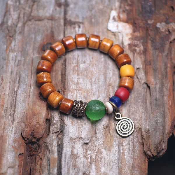 Pulsera Étnica Retro de Hueso de Res Ahumado