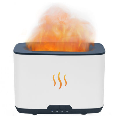 Dark gray simulated flame aromatherapy machine with a remote control, emitting a warm, flame-like light and mist. - Image 8