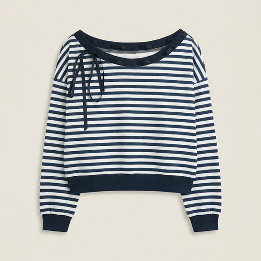 Blusa Casual Hombros Descubiertos a Rayas Manga Larga - Image 3