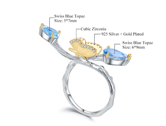 Anillo de Topacio Natural con Mariposa - Diseño Minimalista - Image 6