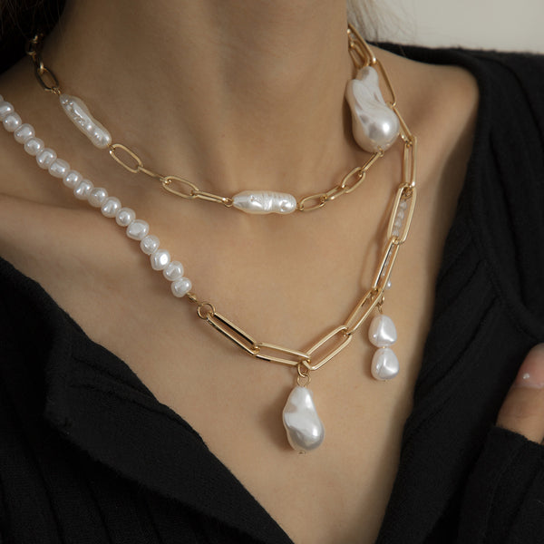 Collar Asimétrico de Perlas Imitadas - Diseño Moderno y Elegante