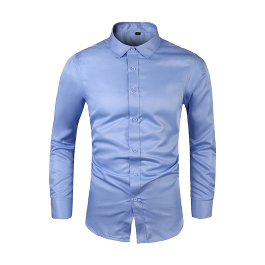 Camisa de Negocios Manga Larga Talla Grande Cuello Solapa Color Sólido para Hombre