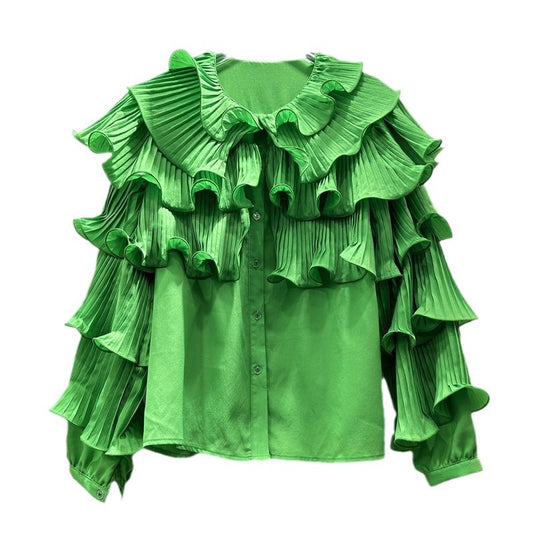 Blusa Elegante Coreana con Mangas Voluminosas y Diseño Fruncido - Image 2