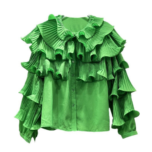 Blusa Elegante Coreana con Mangas Voluminosas y Diseño Fruncido - Image 2