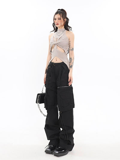 Pantalones Casuales de Cintura Alta con Bolsillos Funcionales y Pierna Ancha - Image 2