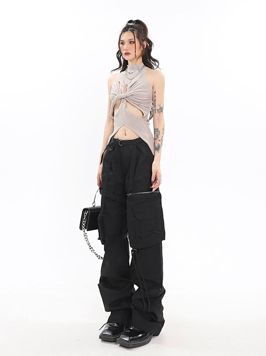 Pantalones Casuales de Cintura Alta con Bolsillos Funcionales y Pierna Ancha - Image 2