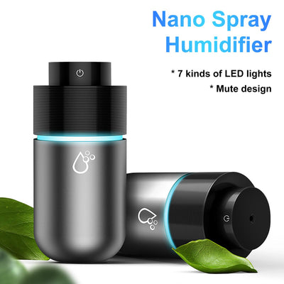 White car mini spray air purifying humidifier with a yellow light ring and a power button icon. - Image 7