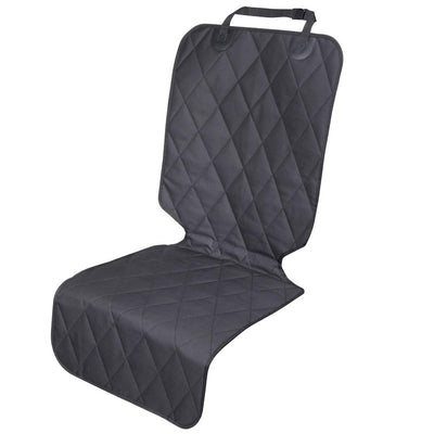 Dark grey quilted pet seat cover with diamond pattern and adjustable strap, designed to protect car seats.
