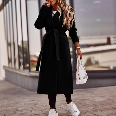 Abrigo de Lana con Cordones y Cuello en V para Otoño e Invierno - Image 2
