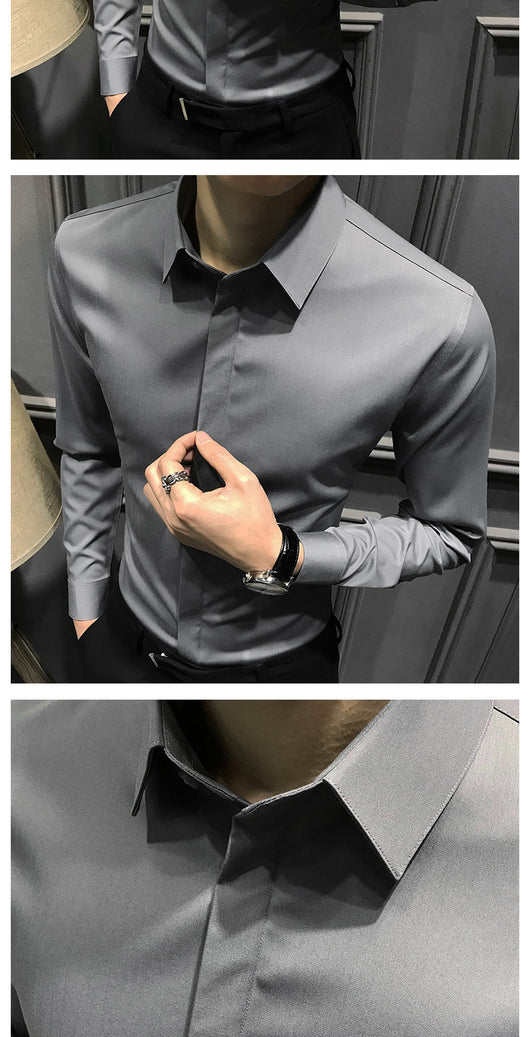 Camisa Ejecutiva Manga Larga Estilo Coreano para Hombre - Image 16