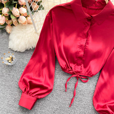 Top Crop Satinado Ajustado Estilo Cocción Ligera para Mujer - Image 24