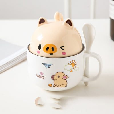 Taza de Oficina de Cerámica con Diseño Infantil, Tapa y Cuchara - Image 4