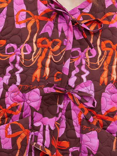 Chaqueta con Lazo Estampado, Cuello Redondo y Cordones Reversible - Image 16