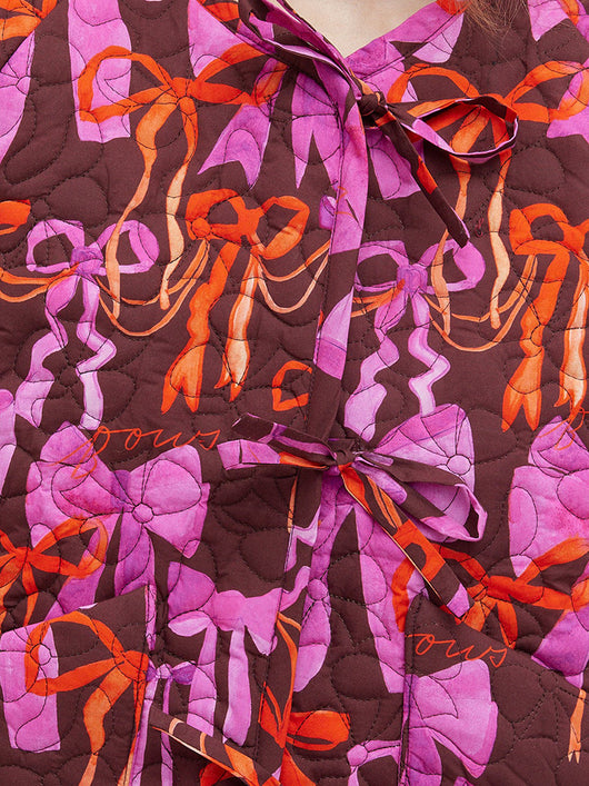 Chaqueta con Lazo Estampado, Cuello Redondo y Cordones Reversible - Image 16