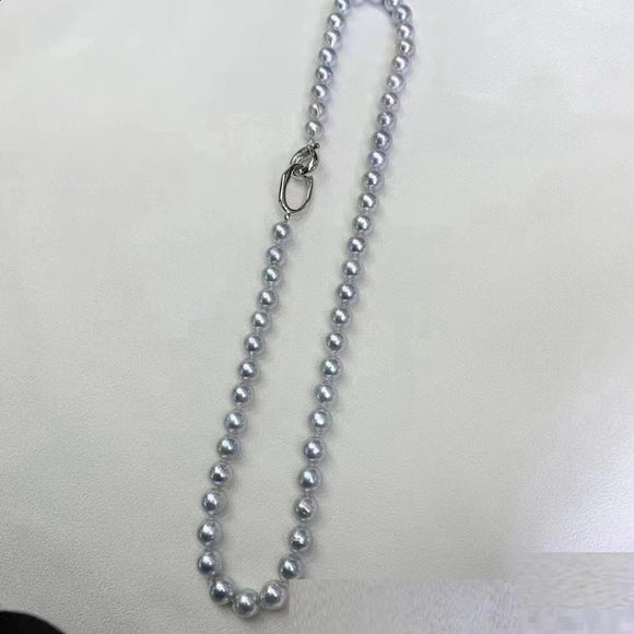 Collar de Perlas Barrocas Gris Azul Aurora 8-9MM en Plata