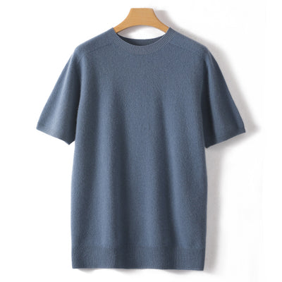 Suéter Tejido Manga Corta Hombre - Camiseta Casual Color Sólido - Image 8