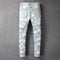 Leather Jeans with Ripped Patches and Pentagram Design