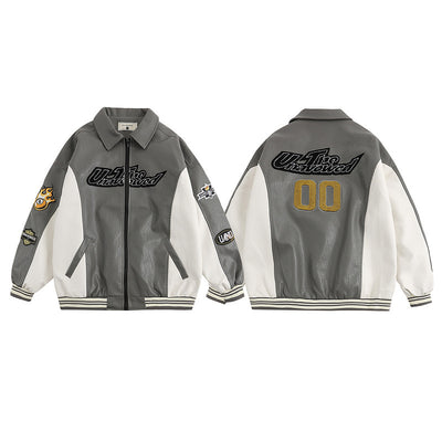 Chaqueta Universitaria Retro PU Bordada Suelta para Hombre - Image 6