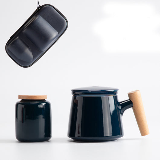 Taza de Cerámica Minimalista para Oficina con Mango de Madera - Image 9