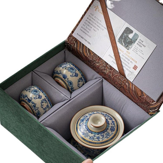 Juego de Taza Gaiwan Ru Ware Azul y Blanco - Té Tradicional Chino - Image 5