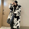 Cow Print Fur Coat - Elegant Knee-Length Design for Winter