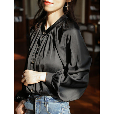Blusa Retro de Satén Acetato para Mujer - Estilo Europeo Elegante - Image 7