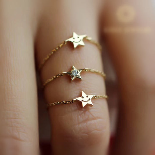 Anillo de Cadena de Diamantes en Oro Puro 18K