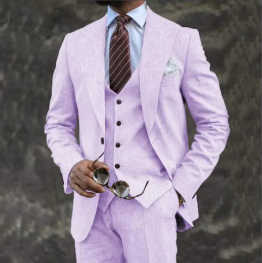 Traje Ejecutivo Tres Piezas Rosa Claro para Hombre - Estilo Europeo y Americano - Image 9