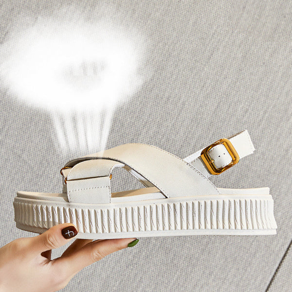 Sandalias Planas de Cuero con Plataforma para Mujer